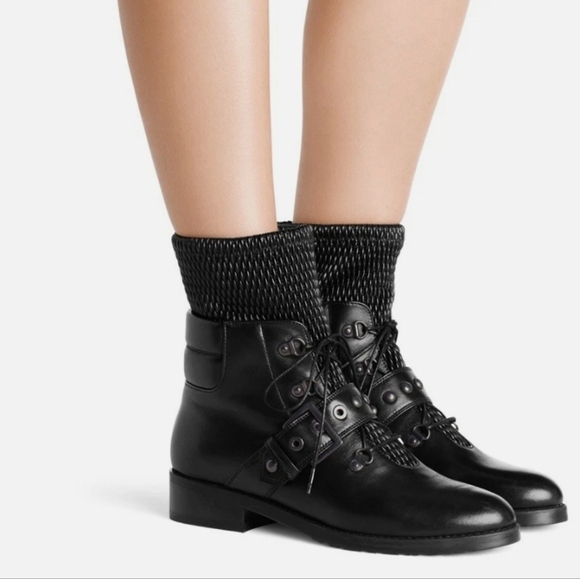 Stuart Weitzman stitchwork combat boot black 7 NWOB - Picture 1 of 12
